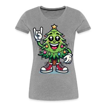 Lustiger Weihnachtsbaum Mit Rockhand - Frauen Premium Bio T-Shirt - Grau meliert - Vorne - Mia (176cm)