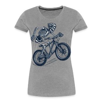 Mountainbike Retro Fahrrad Skelett Stil - Frauen Premium Bio T-Shirt - Grau meliert - Vorne - Mia (176cm)
