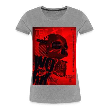 Crâne Rouge Techno Urbain - T-shirt bio Premium Femme - gris chiné - Devant - Mia (176cm)