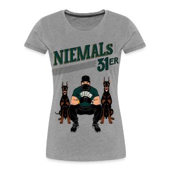 Niemals 31ER - Frauen Premium Bio T-Shirt - Grau meliert - Vorne - Mia (176cm)