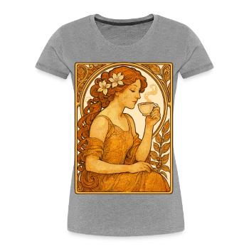 Cadeau de chemise café vintage Pin-Up Art nouveau - T-shirt bio Premium Femme - gris chiné - Devant - Mia (176cm)