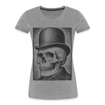 Crâne avec chapeau melon - T-shirt bio Premium Femme - gris chiné - Devant - Mia (176cm)