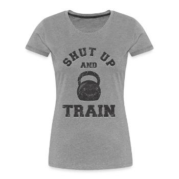 Idée cadeau Sport Fitness - T-shirt bio Premium Femme - gris chiné - Devant - Mia (176cm)