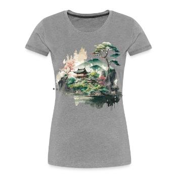 Japan Illustration - Women's Premium Organic T-Shirt - heather grey - Front - Mia (176cm)