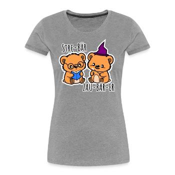 Niedliche beste Freunde: StreBär und ZauBärer - Frauen Premium Bio T-Shirt - Grau meliert - Vorne - Mia (176cm)