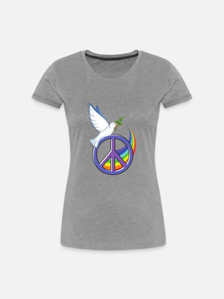 Friedenstaube Peacezeichen Frieden Regenbogen - Frauen Premium Bio T-Shirt - Grau meliert