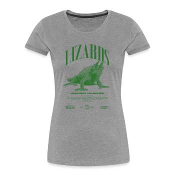 Jackson's Chamäleon Streetwear Eidechsenwärter - Frauen Premium Bio T-Shirt - Grau meliert - Vorne - Mia (176cm)