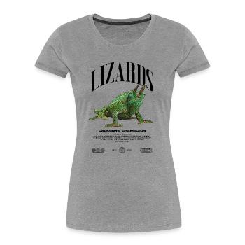 Jackson's Chamäleon Streetwear Eidechsenwärter - Frauen Premium Bio T-Shirt - Grau meliert - Vorne - Mia (176cm)