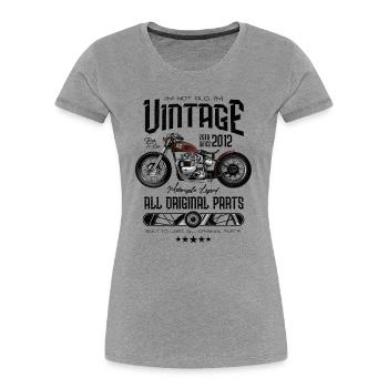 Moto Vintage Motard Moto Anniversaire 2012 - T-shirt bio Premium Femme - gris chiné - Devant - Mia (176cm)