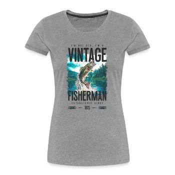 Pêche à la truite vintage Pêcheur Anniversaire 1975 - T-shirt bio Premium Femme - gris chiné - Devant - Mia (176cm)