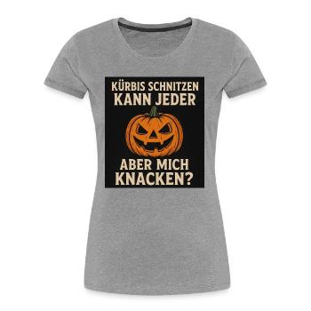 Kürbis Schnitzen Humor T-Shirt - Frauen Premium Bio T-Shirt - Grau meliert - Vorne - Mia (176cm)