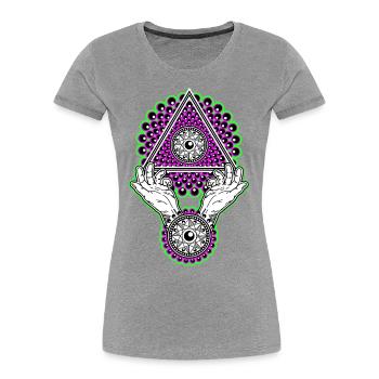 Neon Illuminati Pyramide neongrün - Schwarzlicht - Frauen Premium Bio T-Shirt - Grau meliert - Vorne - Mia (176cm)