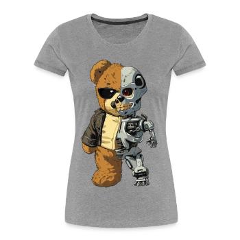 Ours Robot Cyborg - T-shirt bio Premium Femme - gris chiné - Devant - Mia (176cm)