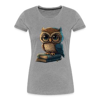 Eule und Bücher - Frauen Premium Bio T-Shirt - Grau meliert - Vorne - Mia (176cm)
