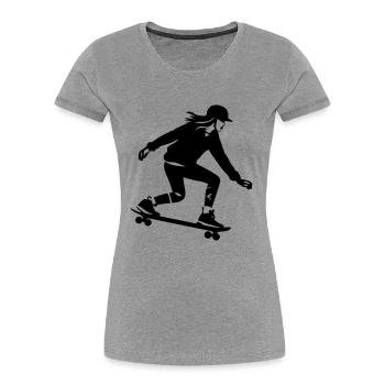 Skateboarding Woman Silhouette Skateboard - Women's Premium Organic T-Shirt - heather grey - Front - Mia (176cm)