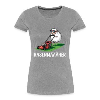 Rasenmäher Cooles Schaf - Gärtnerin - Frauen Premium Bio T-Shirt - Grau meliert - Vorne - Mia (176cm)