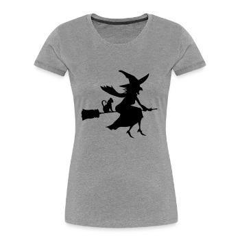 Witch With Cat - Frauen Premium Bio T-Shirt - Grau meliert - Vorne - Mia (176cm)