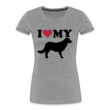 Flat Coated Retriever - T-shirt bio Premium Femme - gris chiné - Devant - Mia (176cm)