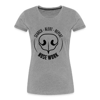 NEZ TRAVAIL Recherche Chien Nez Chiens de travail Chien - T-shirt bio Premium Femme - gris chiné - Devant - Mia (176cm)