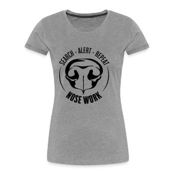 NEZ TRAVAIL Recherche Chien Nez Chiens de travail Chien - T-shirt bio Premium Femme - gris chiné - Devant - Mia (176cm)