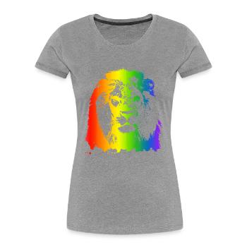 Löwe Regenbogen Tier Gesicht bunt katzenartig - Frauen Premium Bio T-Shirt - Grau meliert - Vorne - Mia (176cm)