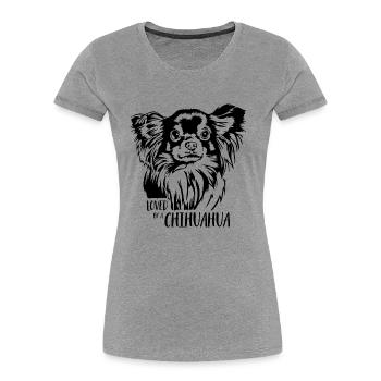 Loved by a Chihuahua Dogs Saying Dog Wilsigns - Women's Premium Organic T-Shirt - heather grey - Front - Mia (176cm)