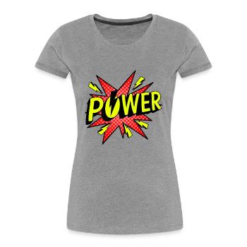 Power - Comic - Frauen Premium Bio T-Shirt - Grau meliert - Vorne - Mia (176cm)
