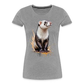Frettchen Aquarell - Verspieltes Fellknäuel - Frauen Premium Bio T-Shirt - Grau meliert - Vorne - Mia (176cm)