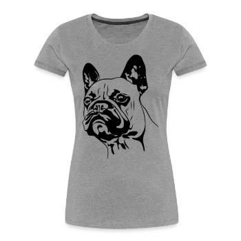 Tête de Bouledogue Français - T-shirt bio Premium Femme - gris chiné - Devant - Mia (176cm)