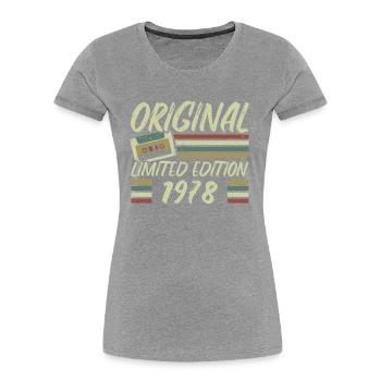 Jahrgang 1978 Retro 1978 Geburtstagsgeschenk - Frauen Premium Bio T-Shirt - Grau meliert - Vorne - Mia (176cm)