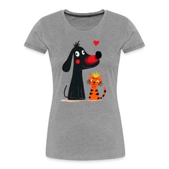 Chien amoureux du chat - T-shirt bio Premium Femme - gris chiné - Devant - Mia (176cm)