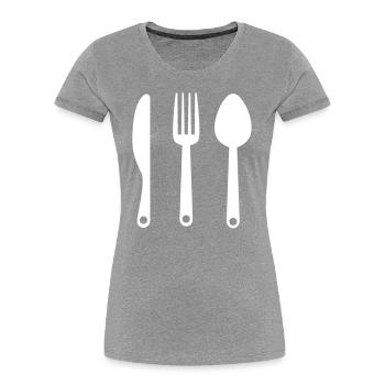 Gabel Besteck - Frauen Premium Bio T-Shirt - Grau meliert - Vorne - Mia (176cm)