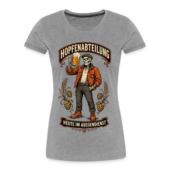 Hopfenabteilung Aussendienst Shirt - Frauen Premium Bio T-Shirt - Grau meliert - Vorne - Mia (176cm)