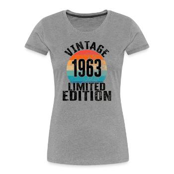 Année de naissance 1963 Vintage Limited Edition Retro - T-shirt bio Premium Femme - gris chiné - Devant - Mia (176cm)