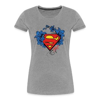 Superman Super Mom Flowers Red - Frauen Premium Bio T-Shirt - Grau meliert - Vorne - Mia (176cm)