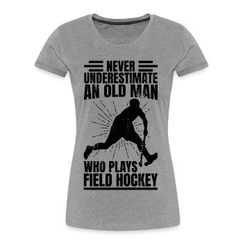 Old Man Playing Field Hockey - Women's Premium Organic T-Shirt - heather grey - Front - Mia (176cm)