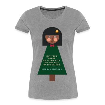 Weihnachtsgruß-Puppe im Grün - Frauen Premium Bio T-Shirt - Grau meliert - Vorne - Mia (176cm)