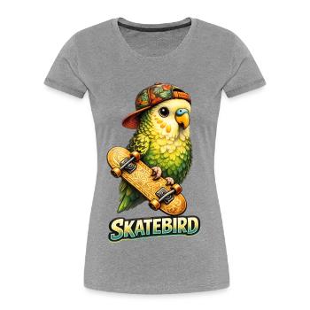 Skatebird – Tropical Parrot with Skateboard & Ca - Women's Premium Organic T-Shirt - heather grey - Front - Mia (176cm)