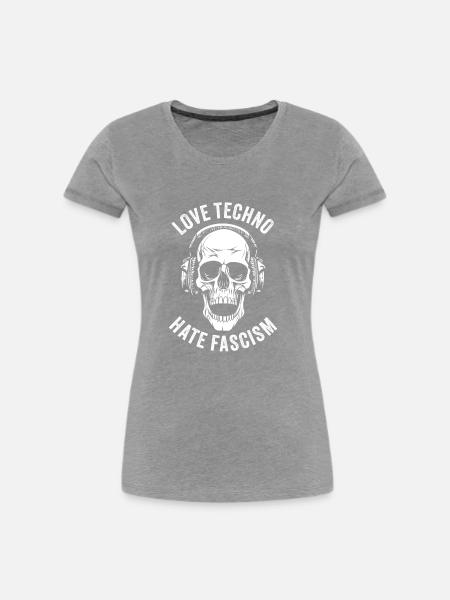 LOVE TECHNO HATE FASCISM - Frauen Premium Bio T-Shirt - Grau meliert