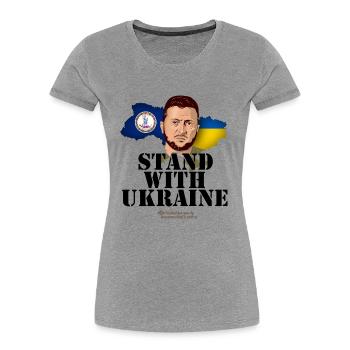 Ukraine T-Shirt Design Virginia Stand with Ukraine - Frauen Premium Bio T-Shirt - Grau meliert - Vorne - Mia (176cm)