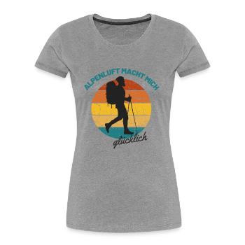 Alpenluft macht mich glücklich | Wandern Klettern - Frauen Premium Bio T-Shirt - Grau meliert - Vorne - Mia (176cm)