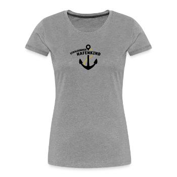 Stralsunder Hafenkind - Frauen Premium Bio T-Shirt - Grau meliert - Vorne - Mia (176cm)