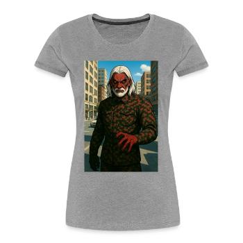 Crimson Mask in City Streets - Women's Premium Organic T-Shirt - heather grey - Front - Mia (176cm)