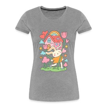 Maison de poupée lapin pastel en fleurs - T-shirt bio Premium Femme - gris chiné - Devant - Mia (176cm)