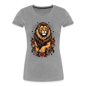 Inspiration florale du Lion - T-shirt bio Premium Femme - gris chiné - Devant - Mia (176cm)