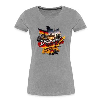 Deutschland_2026 - Frauen Premium Bio T-Shirt - Grau meliert - Vorne - Mia (176cm)
