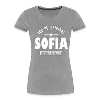 Sofia, Sofia - Frauen Premium Bio T-Shirt - Grau meliert - Vorne - Mia (176cm)