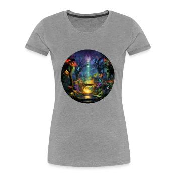 Urban Neon Adventure: Découvrez la jungle néon - T-shirt bio Premium Femme - gris chiné - Devant - Mia (176cm)