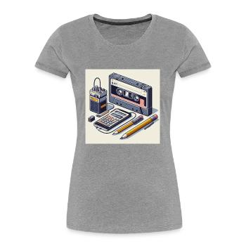 Kassettenrekorder und Stift - Frauen Premium Bio T-Shirt - Grau meliert - Vorne - Mia (176cm)