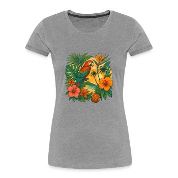 Tropische Collage - Frauen Premium Bio T-Shirt - Grau meliert - Vorne - Mia (176cm)